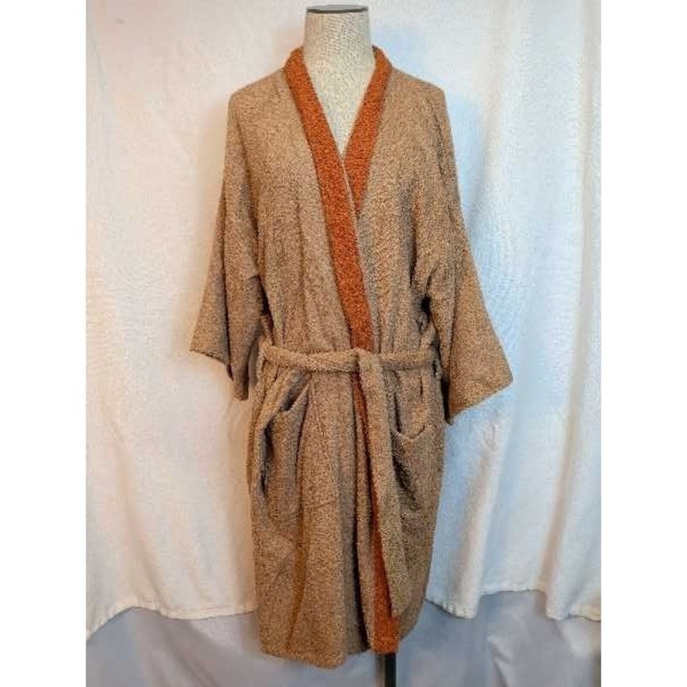 Lord Arlington Kabuki Coat One Size Brown Terry Cloth Robe Orange Trim 7087 490
